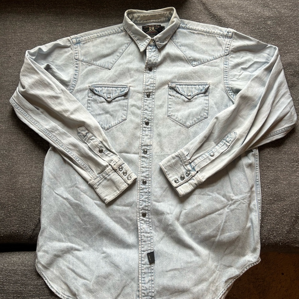 RRL Light Blue Denim Pearl Snap Shirt